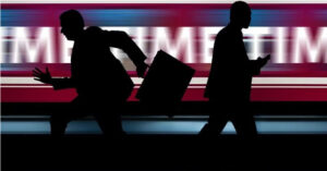 Anxiety and depression in entrepreneurship shown through silhouetted professionals under pressure